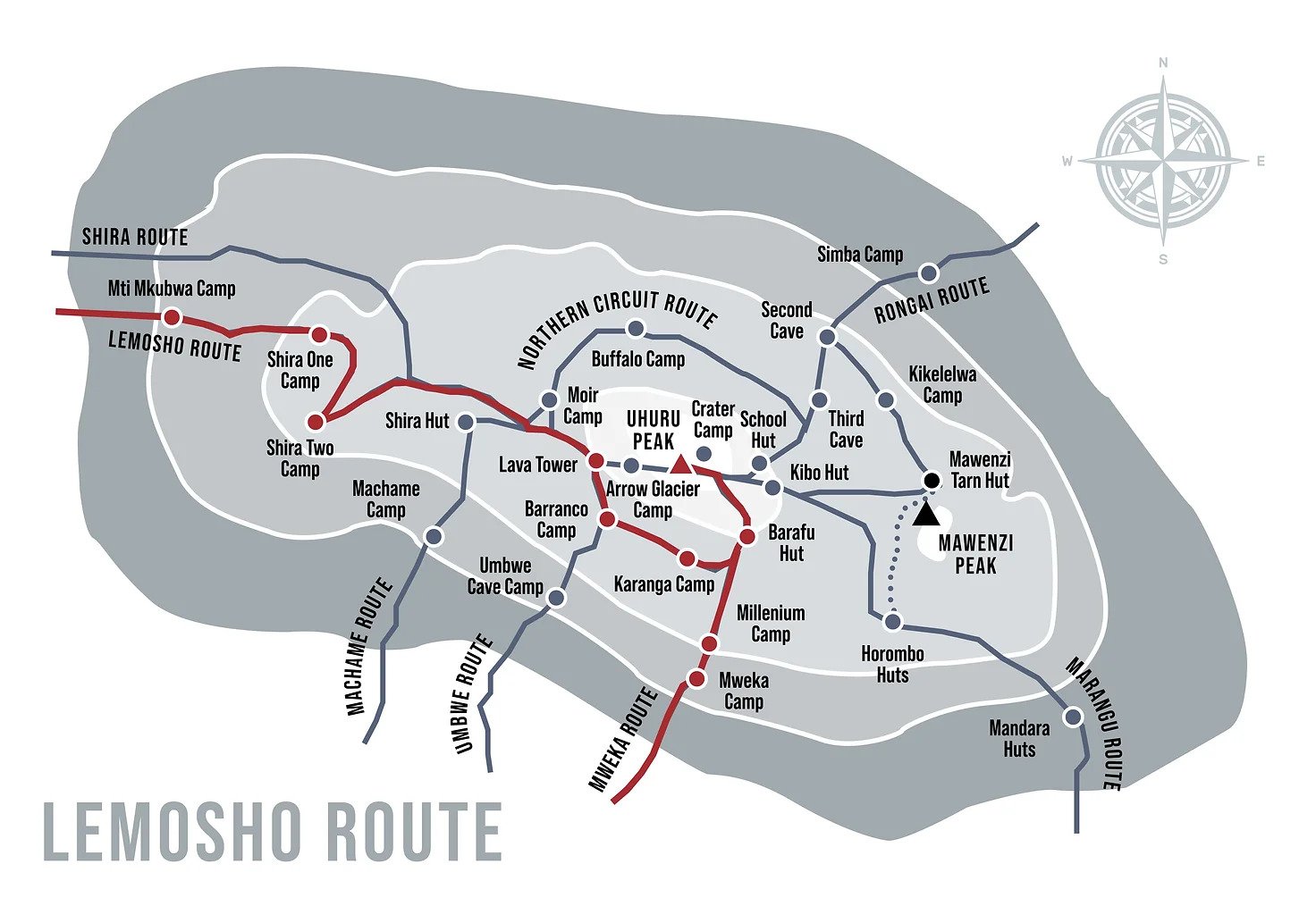 8 days lemosho route Map