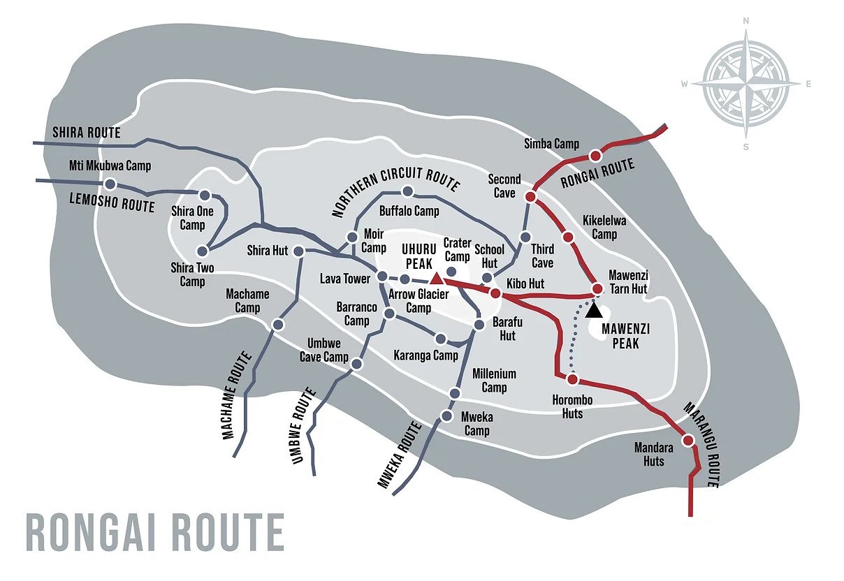 6 days Rongai Route Map